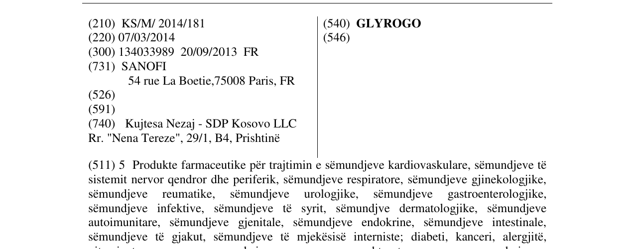 Zëri i markës GLYROGO në buletin