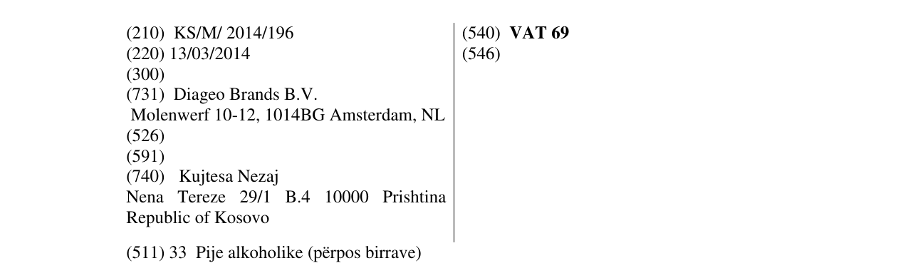 Zëri i markës VAT 69 në buletin