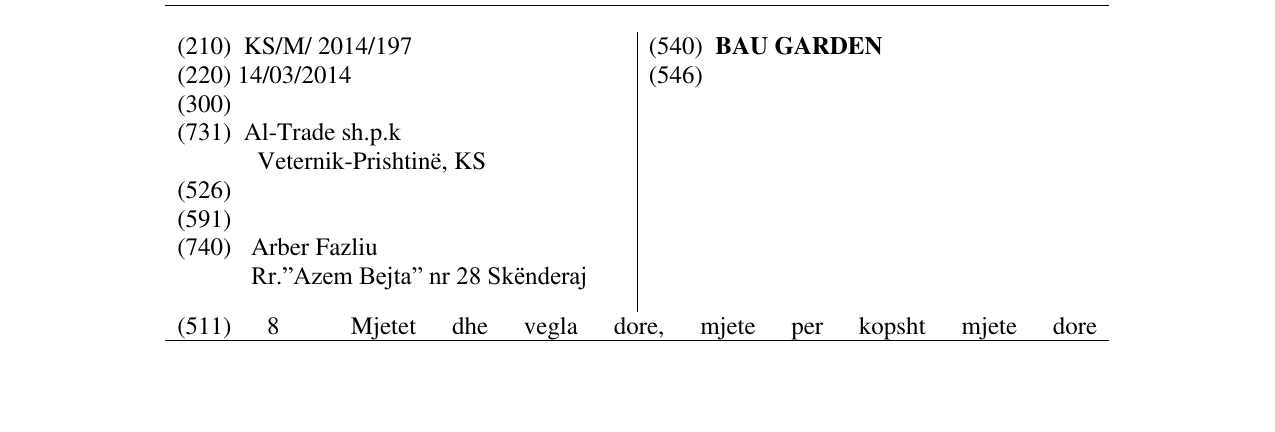 The entry of the trademark BAU GARDEN in the bulletin