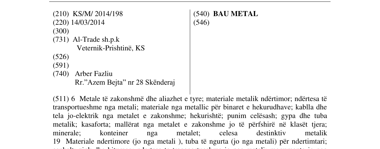 Zëri i markës BAU METAL në buletin