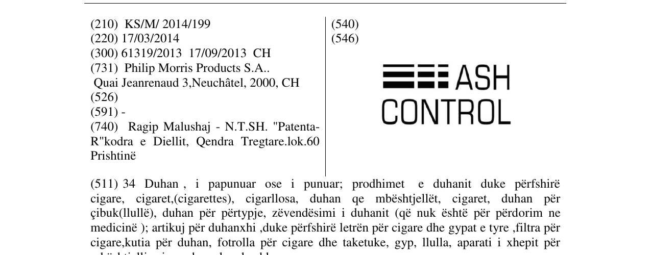 Zëri i markës ASH CONTROL në buletin