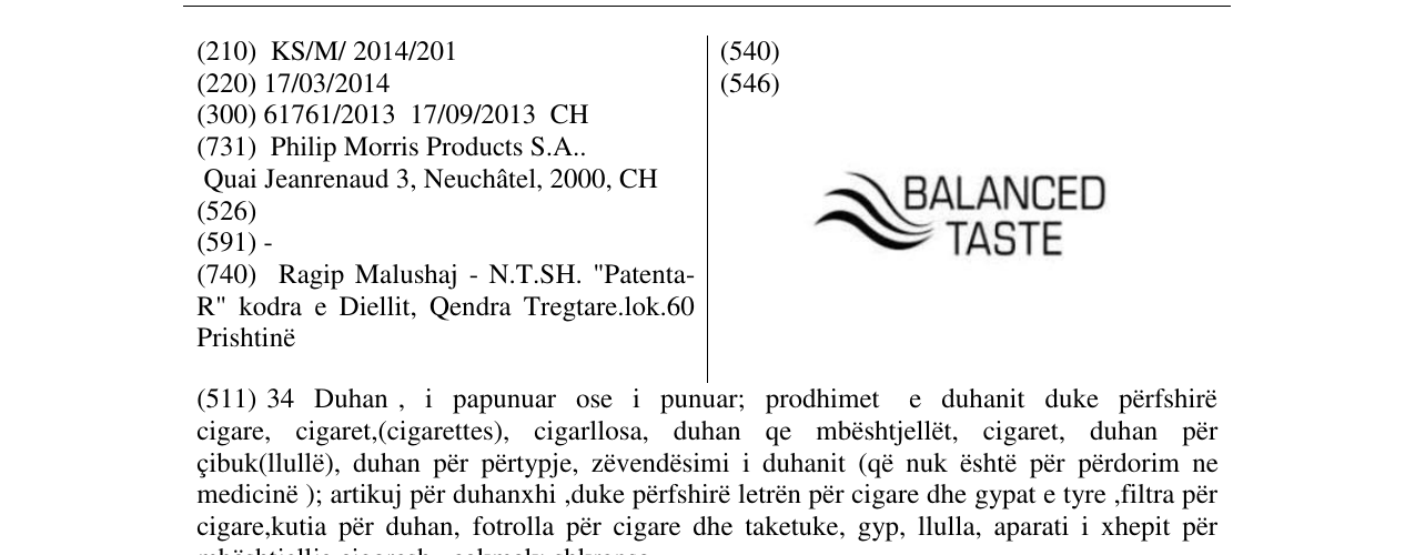 Zëri i markës BALANCED TASTE në buletin