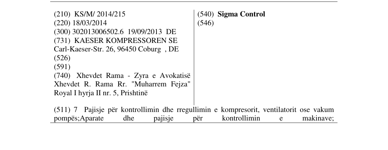Zëri i markës Sigma Control në buletin