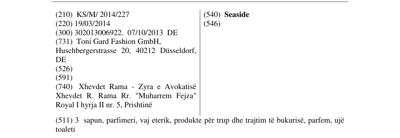Zëri i markës Seaside në buletin
