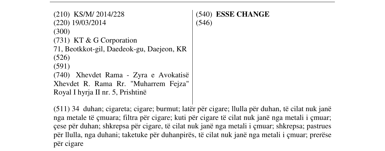 Zëri i markës ESSE CHANGE në buletin