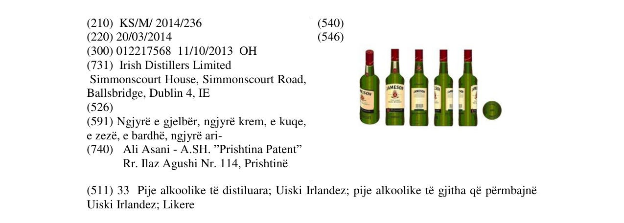Zëri i markës JAMESON në buletin
