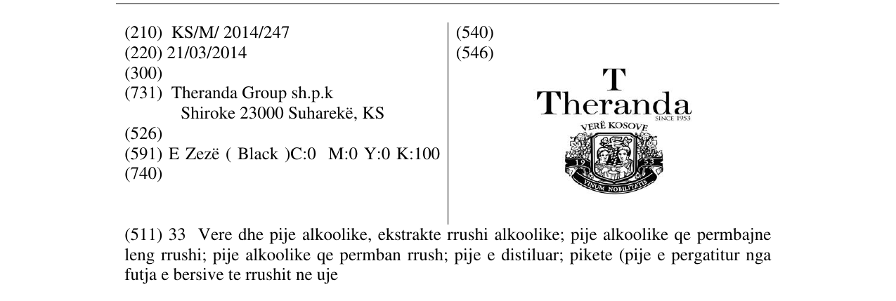 Zëri i markës T Theranda since 1953 në buletin