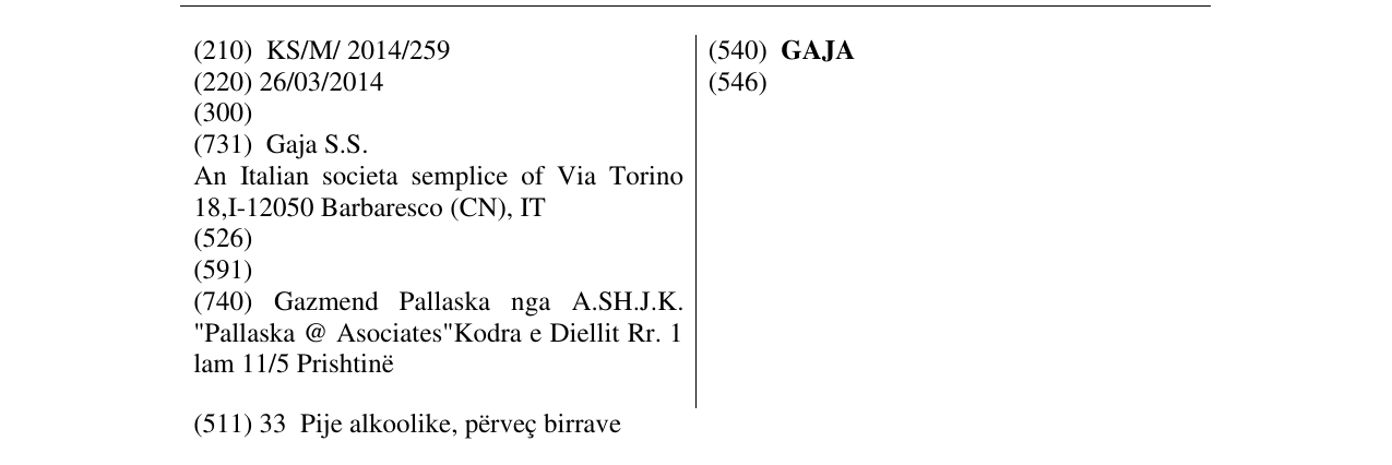 Zëri i markës GAJA në buletin