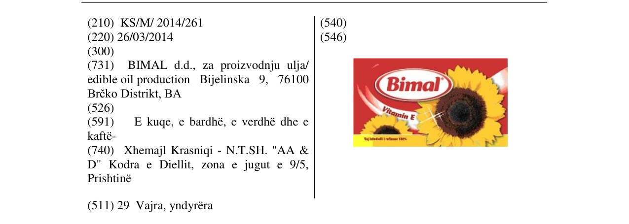 Zëri i markës Bimal në buletin