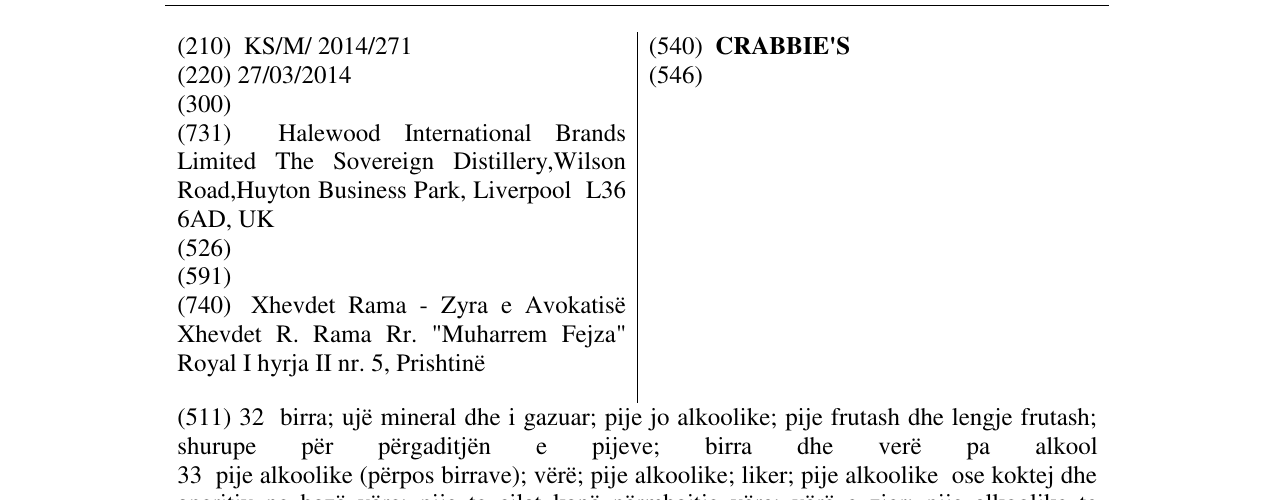 Zëri i markës CRABBIE'S në buletin