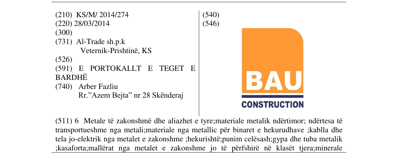 Zëri i markës BAU CONSTRUCTION në buletin