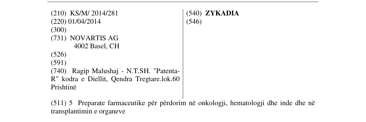 Zëri i markës ZYKADIA në buletin