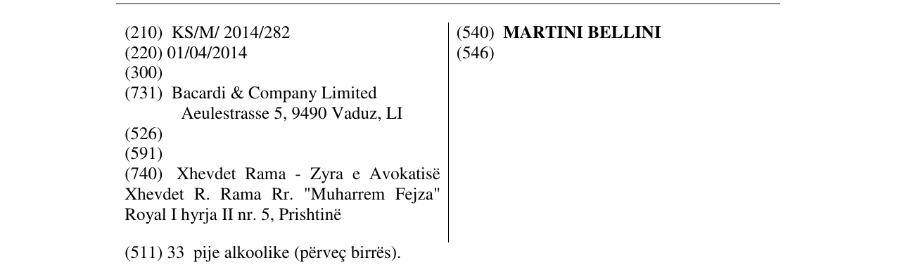 Zëri i markës MARTINI BELLINI në buletin