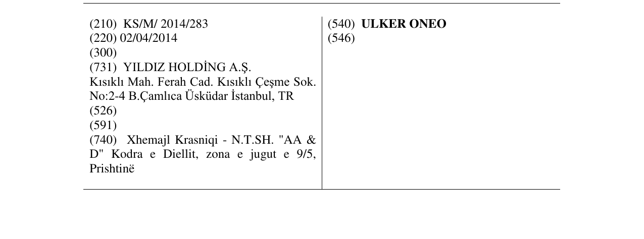 Zëri i markës ULKER ONEO në buletin