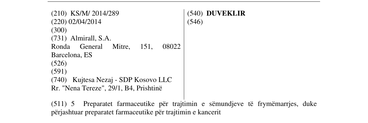 Zëri i markës DUVEKLIR në buletin