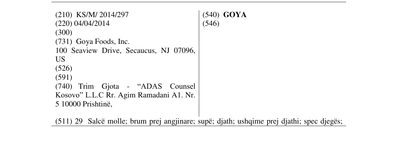 Zëri i markës GOYA në buletin