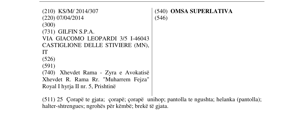 Zëri i markës OMSA SUPERLATIVA në buletin