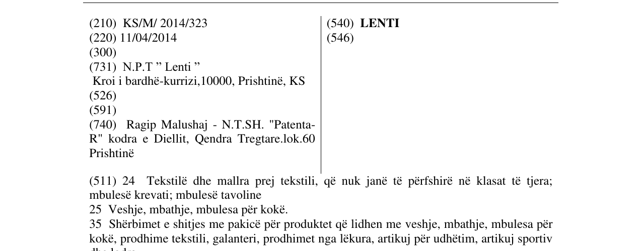 Zëri i markës LENTI në buletin