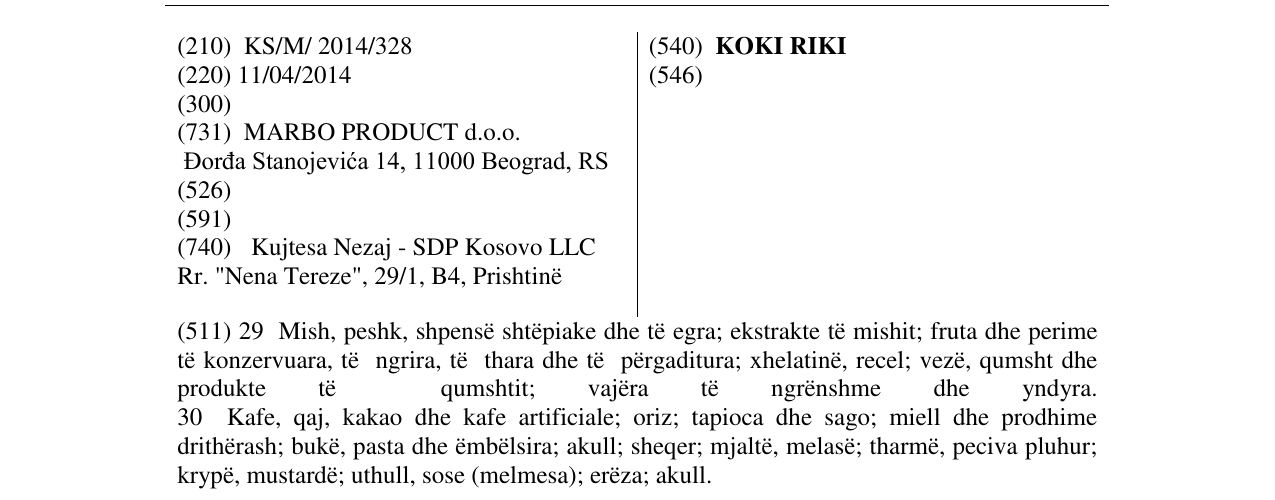 Zëri i markës KOKI RIKI në buletin