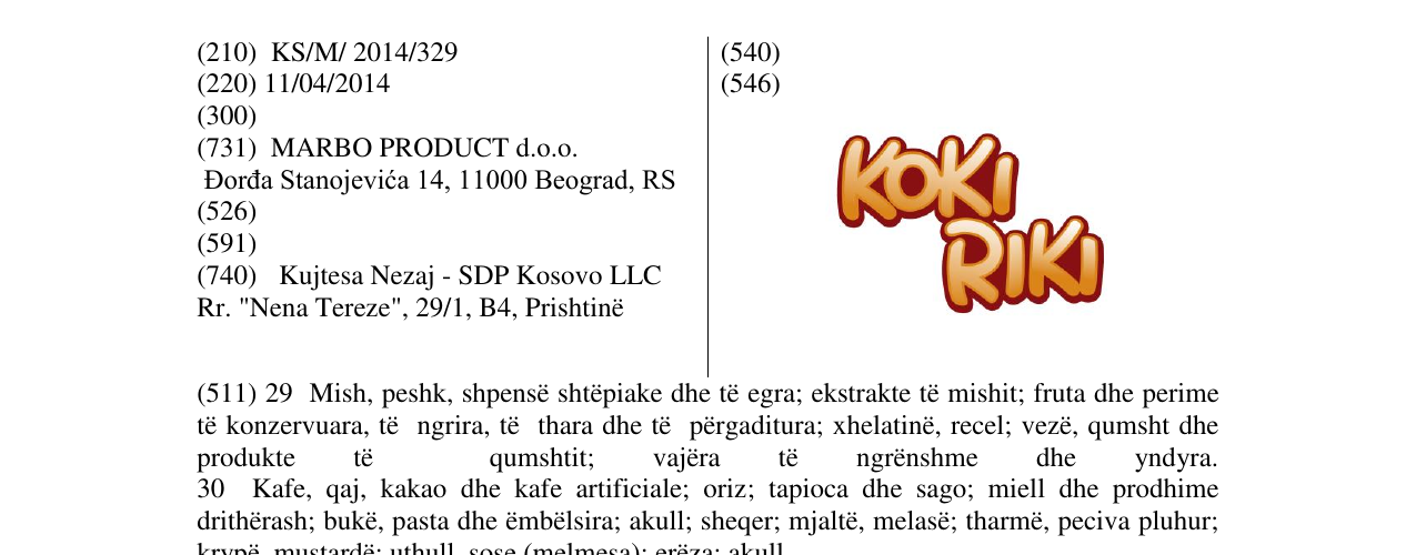 Zëri i markës KOKI RIKI në buletin