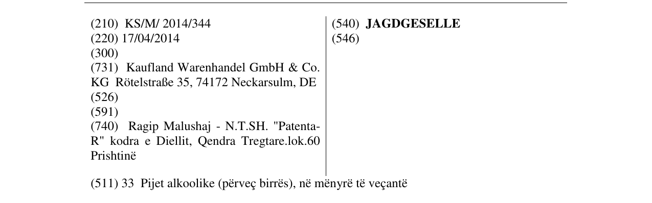 Zëri i markës JAGDGESELLE në buletin