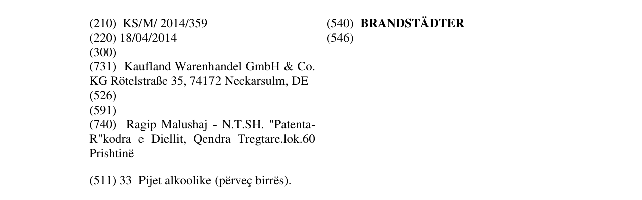 Zëri i markës BRANDSTÄDTER në buletin