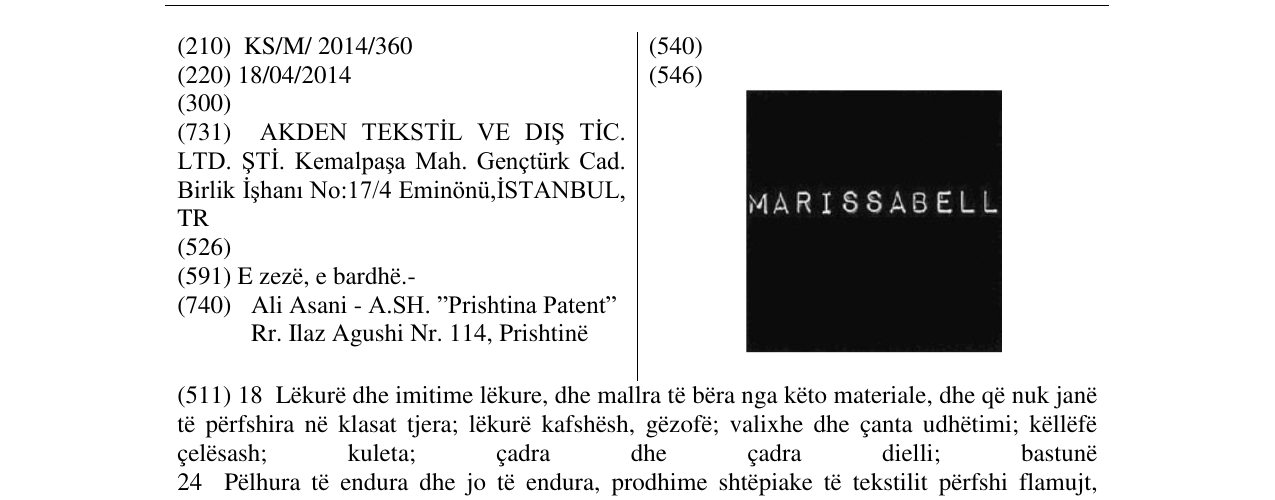Zëri i markës MARISSABELL në buletin