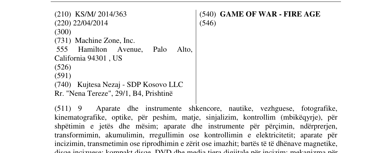 Zëri i markës GAME OF WAR - FIRE AGE në buletin