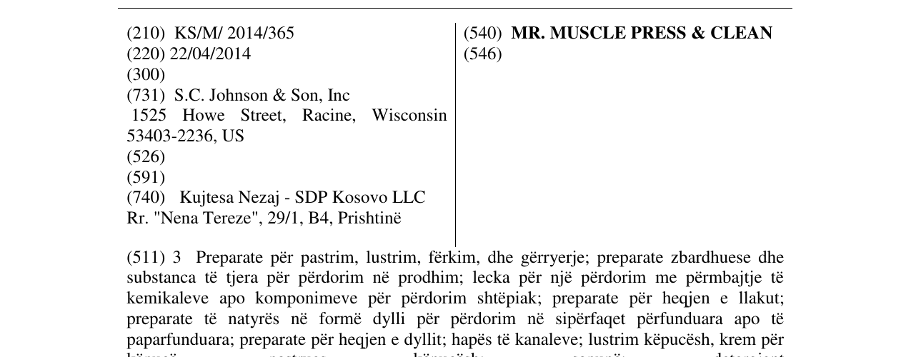 Zëri i markës MR. MUSCLE PRESS & CLEAN në buletin