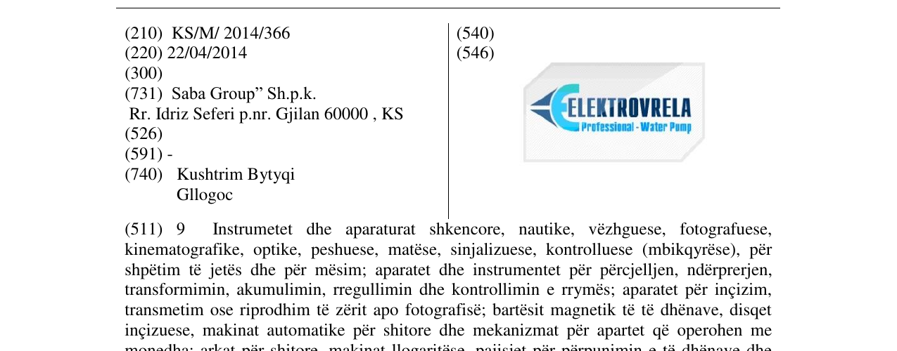 Zëri i markës ELEKTROVRELA në buletin