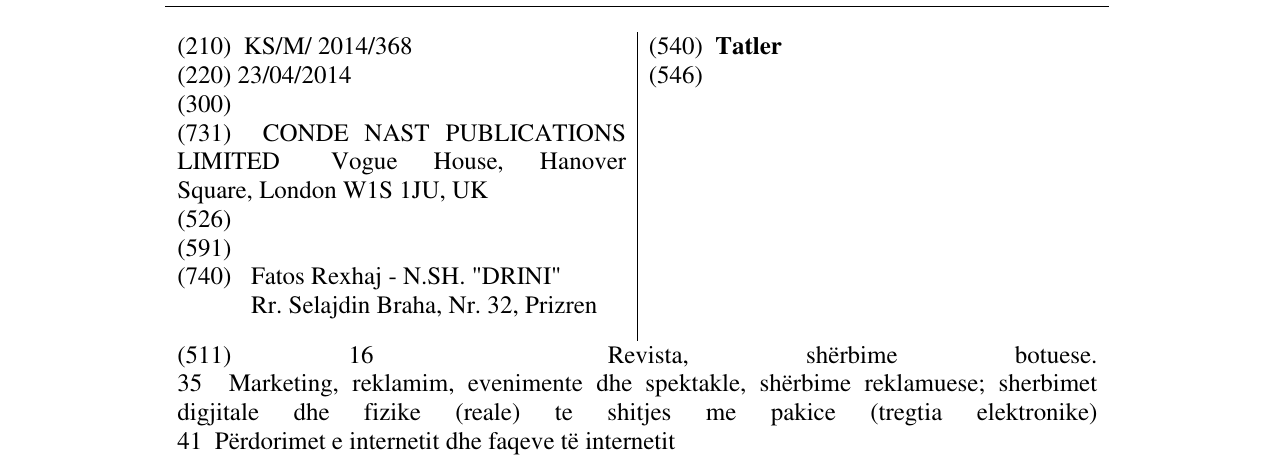Zëri i markës Tatler në buletin