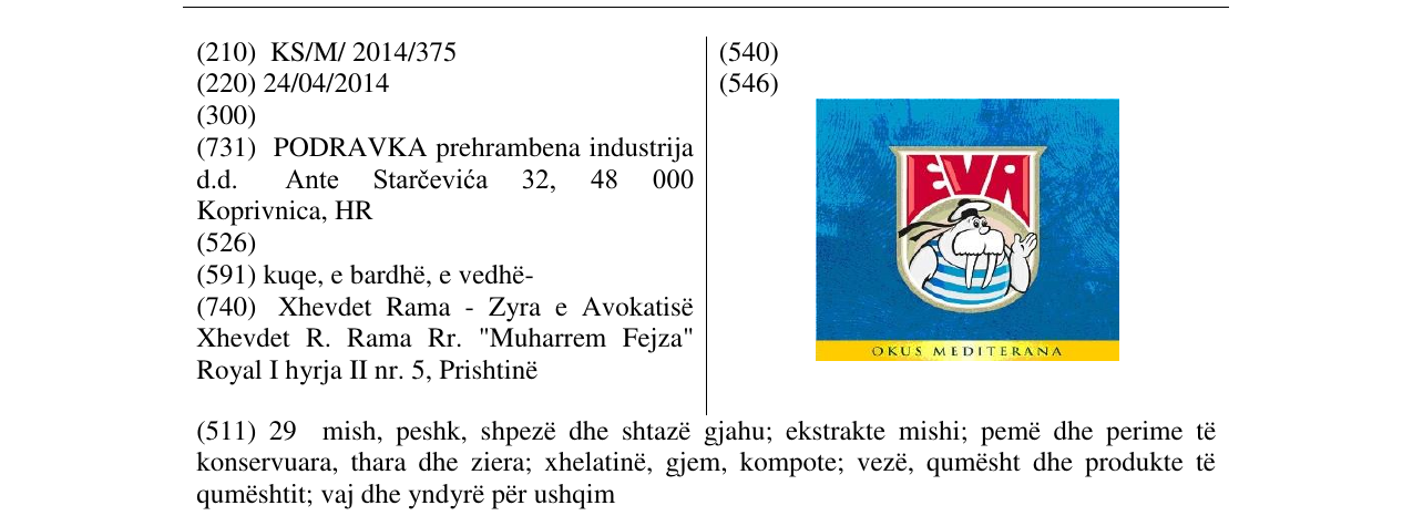 Zëri i markës EVA OKUS MEDITERANA në buletin