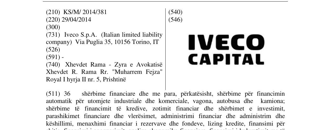 Zëri i markës IVECO CAPITAL në buletin