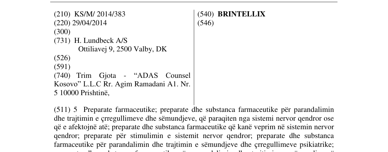 Zëri i markës BRINTELLIX në buletin
