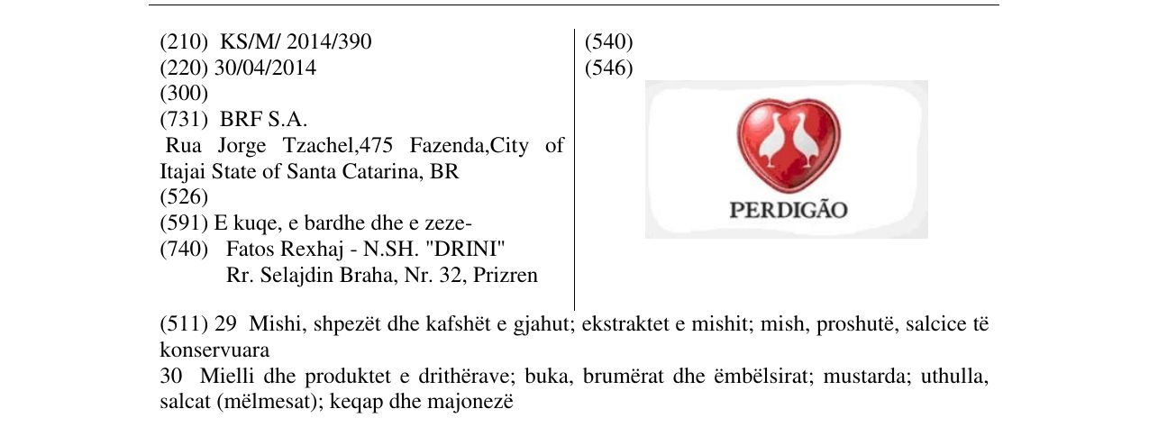 Zëri i markës PERDIGAO në buletin