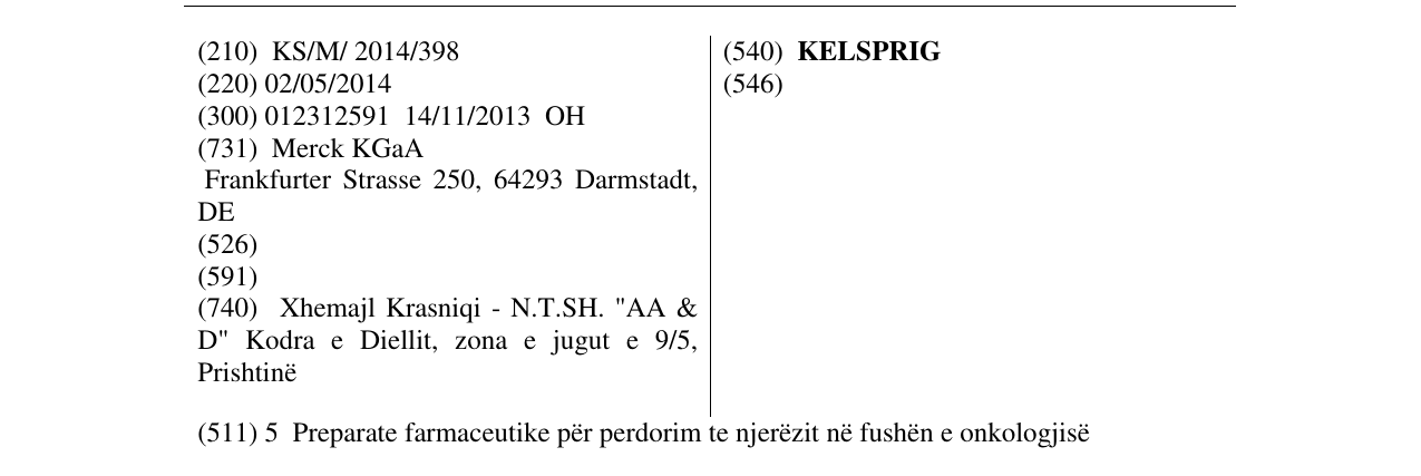 Zëri i markës KELSPRIG në buletin
