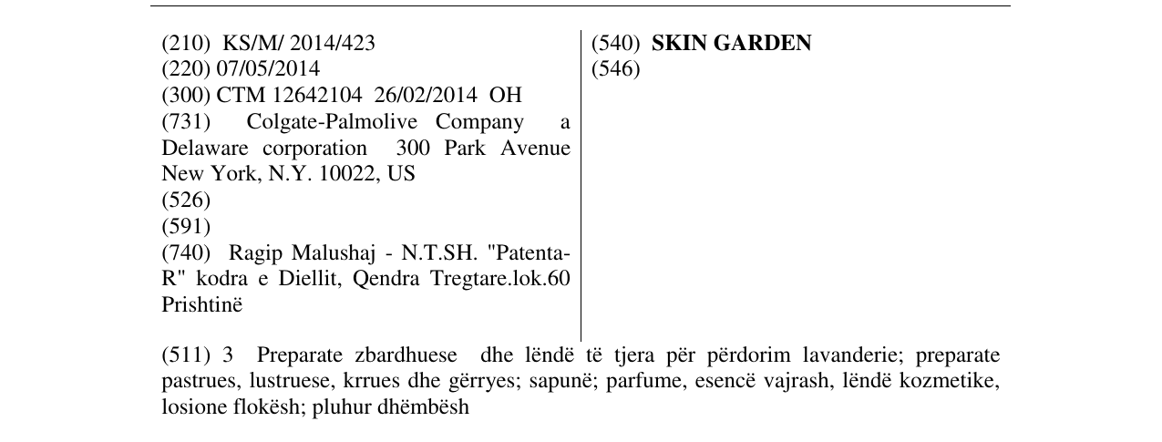 Zëri i markës SKIN GARDEN në buletin