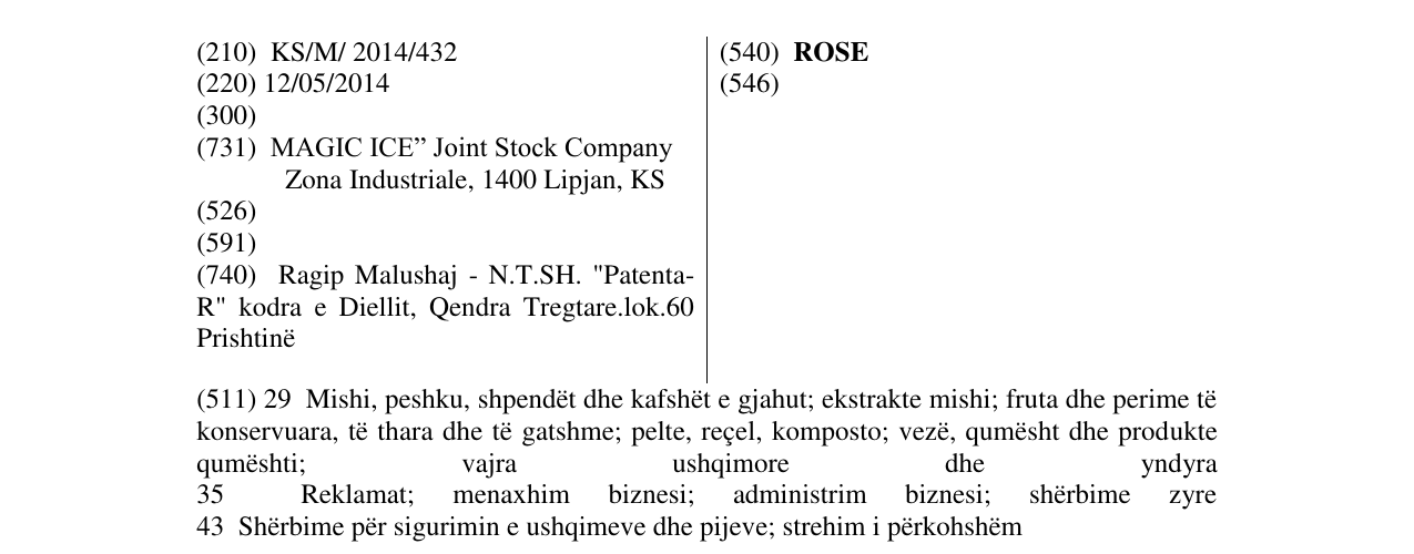 Zëri i markës ROSE në buletin