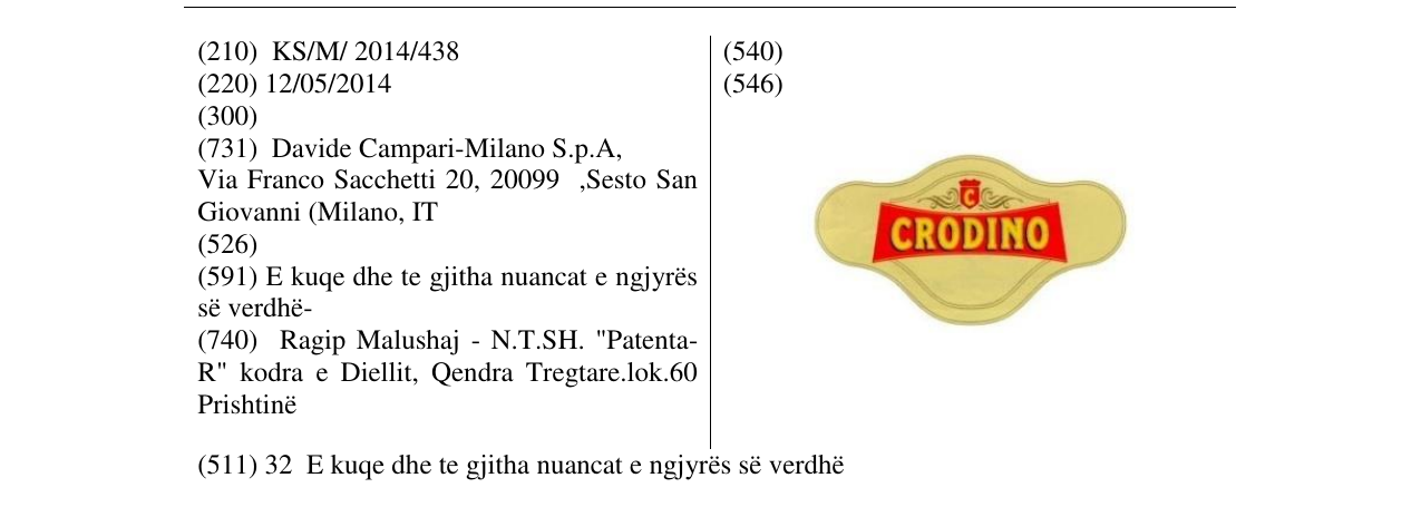 Zëri i markës CRODINO në buletin