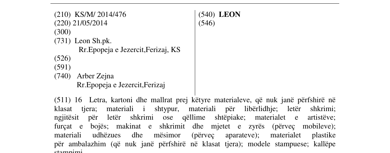 Zëri i markës LEON në buletin