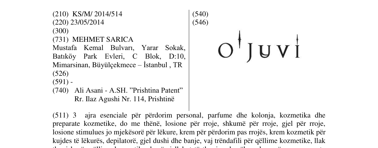 Zëri i markës O' JUVI në buletin