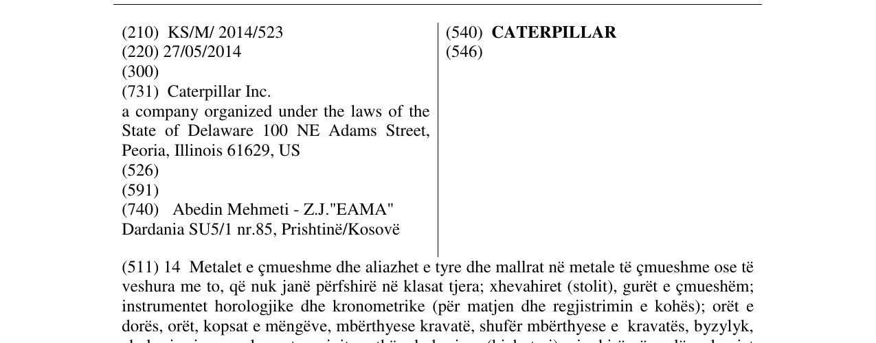 Zëri i markës CATERPILLAR në buletin