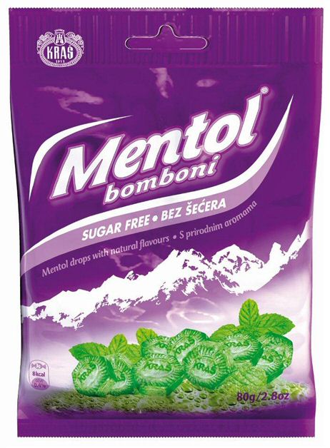 Paraqitja e markës KRAS Mentol bomboni SUGAR FREE