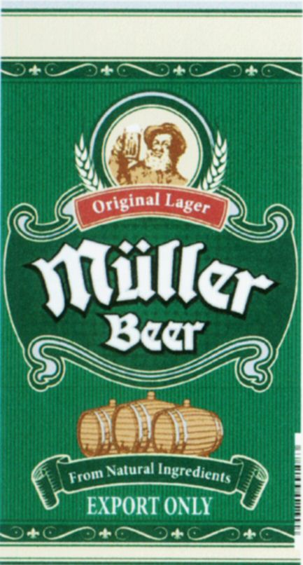 Paraqitja e markës Original Lager Müller Beer From Natural Ingredients EXPORT ONLY
