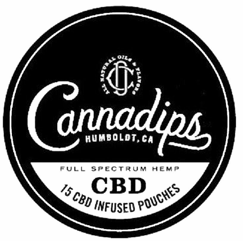 Paraqitja e markës Cannadips HUMBOLDT, CA ALL NATURAL OILS AND FLAVORS FULL SPECTRUM HEMP CBD 15 CBD INFUSED POUCHES