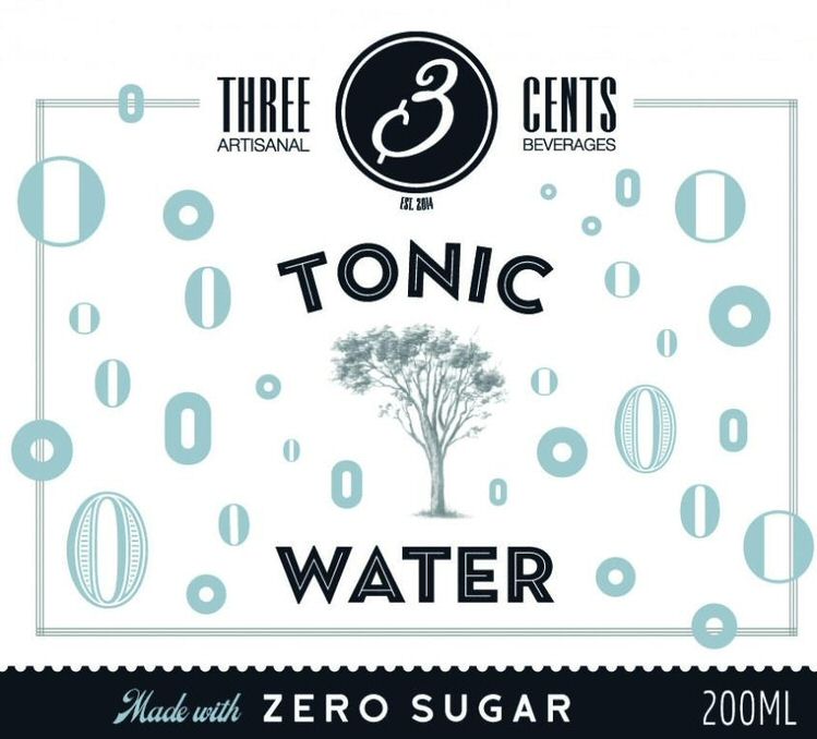 Paraqitja e markës 3 THREE CENTS ARTISANAL BEVERAGES EST.2014 TONIC WATER Made with ZERO SUGAR 200ML