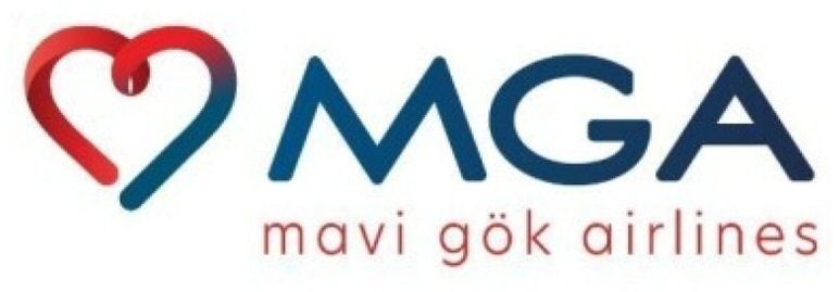 Paraqitja e markës MGA mavi gök airlines