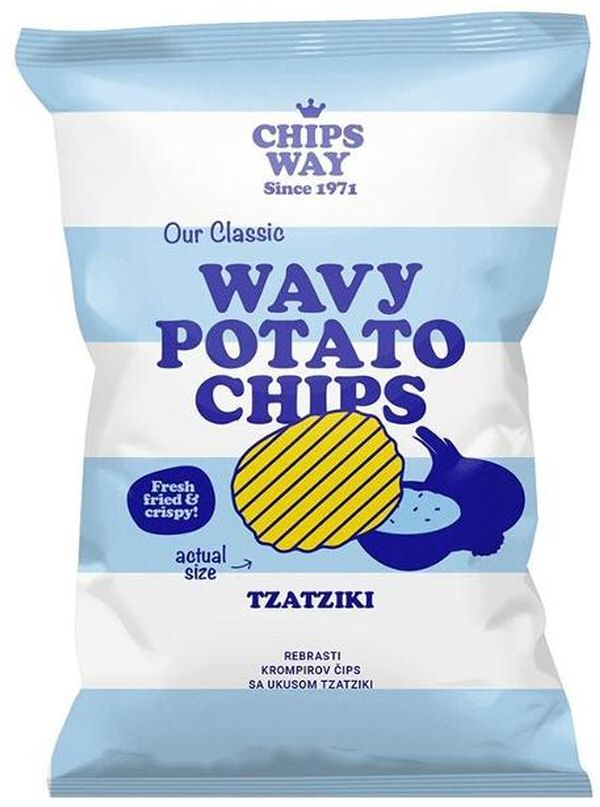 Paraqitja e markës CHIPS WAY Since 1971 WAVY POTATO CHIPS TZATZIKI