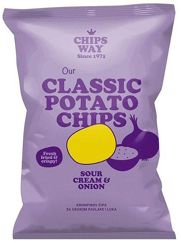 Paraqitja e markës CHIPS WAY Since 1971 Our CLASSIC POTATO CHIPS SOUR CREAM & ONION