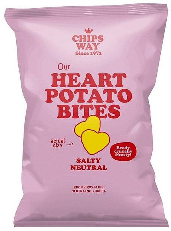 Paraqitja e markës CHIPS WAY Since 1971 Our HEART POTATO BITES SALTY NEUTRAL